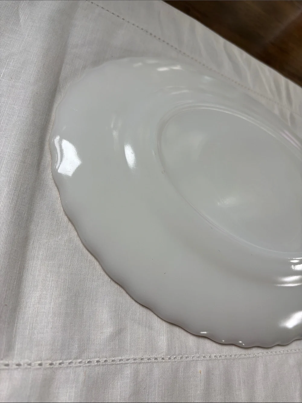 Vintage Anchor Hocking Milk Glass Serving Platter with Gold Rim